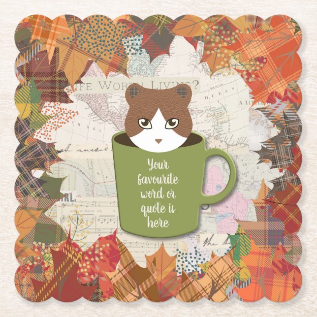 Dessous-de-verre En Papier Chat de congé d'automne (Devant)