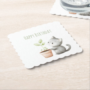 Dessous-de-verre En Papier Chat de jardin avec plante d'anniversaire
