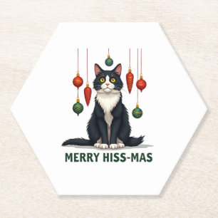 Dessous-de-verre En Papier Chat de Noël Tuxedo avec Décorations de vacances M