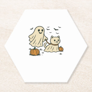 Dessous-de-verre En Papier Chat des années 90 Citrouille Halloween Floral Sai