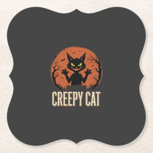 Dessous-de-verre En Papier Chat effrayant Halloween Graphique de lune vintage