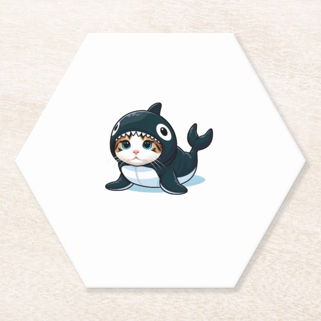Dessous-de-verre En Papier Chat en costume Orca (Devant)