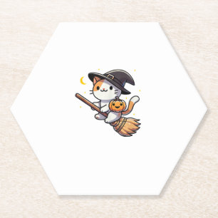 Dessous-de-verre En Papier Chat Funny Sorcière Halloween Costume Broom Sticks