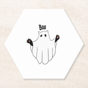 Dessous-de-verre En Papier Chat Ghost Boo Halloween Funny Chat Noir Éffrayant