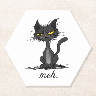 Dessous-de-verre En Papier CHAT GRINCHEUX - Drôle de chat Meh - Cadeau pour u