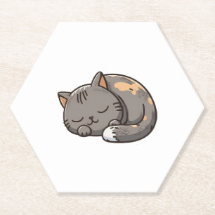 Dessous-de-verre En Papier Chat gris kawaii endormi