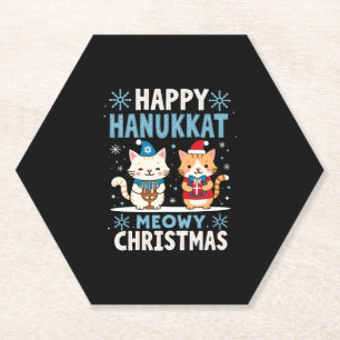 Dessous-de-verre En Papier Chat Joyeux Noël Bonne Hanouka Juif Chrétien