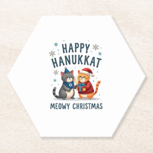 Dessous-de-verre En Papier Chat Joyeux Noël Bonne Hanouka Juif Chrétien