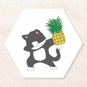 Dessous-de-verre En Papier Chat Kitty Dabbing Ananas Aloha Plage Hawaïen
