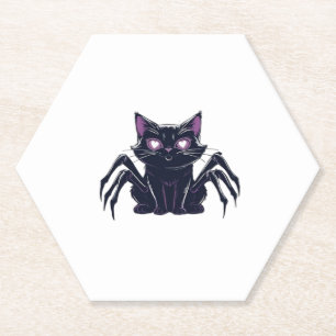 Dessous-de-verre En Papier Chat mignon effrayant aux pattes d'araignée et aux