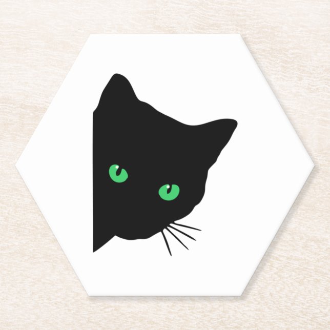 Dessous-de-verre En Papier chat noir aux yeux verts (Devant)
