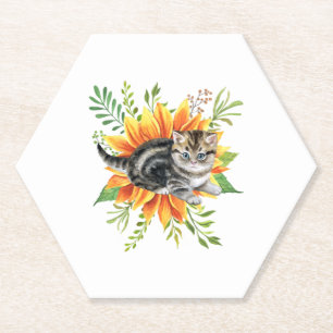 Dessous-de-verre En Papier chat noir avec fleur
