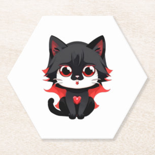Dessous-de-verre En Papier Chat noir de couleur rouge