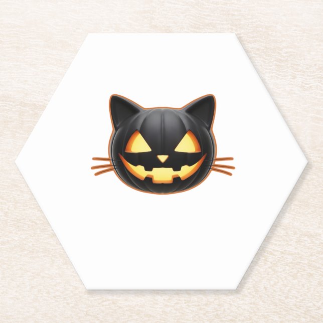 Dessous-de-verre En Papier Chat noir Jack o'Lantern Emoji T-shirt classique (Devant)