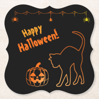 Dessous-de-verre En Papier Chat noir rencontre Halloween Jack-o-lanterne