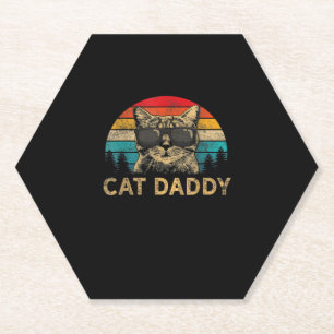 Dessous-de-verre En Papier Chat Papa Vintage 80 Style Chat Rétro Disques