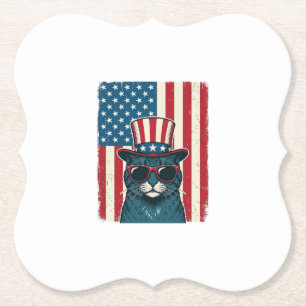 Dessous-de-verre En Papier Chat Patriotique Drapeau Gravure Vintage Design de
