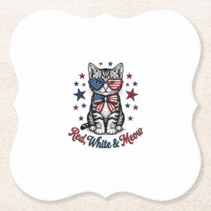 Dessous-de-verre En Papier Chat Patriotique Rouge Blanc et Meow Design Vintag
