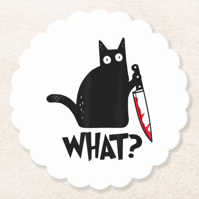 Dessous-de-verre En Papier Chat Qu'est-ce que_ Drôle Chat Noir  (Devant)