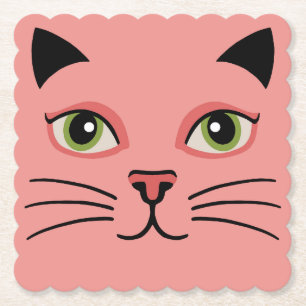 Dessous-de-verre En Papier Chat Rétro Rose