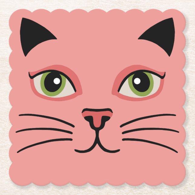 Dessous-de-verre En Papier Chat Rétro Rose (Devant)