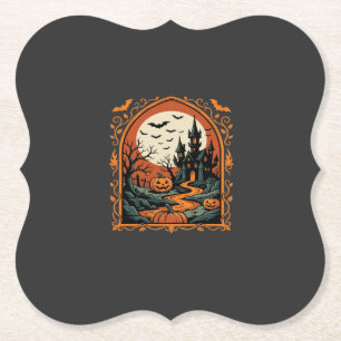 Dessous-de-verre En Papier Château Hanté Halloween Citrouille Lune Vector Art