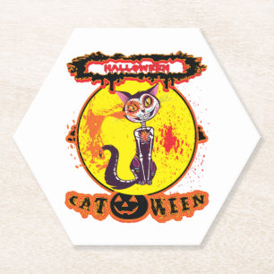 Dessous-de-verre En Papier Chaton mignon d'Halloween