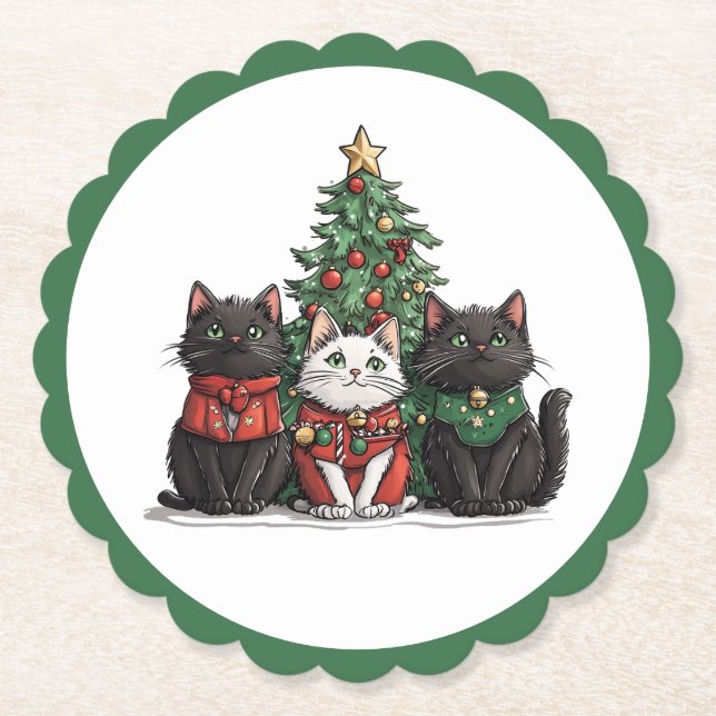 Dessous-de-verre En Papier Chats de Noël mignons (Devant)