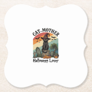 Dessous-de-verre En Papier Chatte Mère Halloween Amante Chapeau de Sorcière N