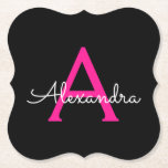 Dessous-de-verre En Papier Chaud rose noir Script Girl Nom du monogramme<br><div class="desc">Dessous de verre en papier noir et rose vif simple Script Monogramme Nom. Cela fait le cadeau parfait de remise de diplômes,  anniversaire,  mariage,  douche nuptiale,  anniversaire,  baby shower ou bachelorette pour quelqu'un qui aime le luxe glam et les styles chic.</div>