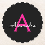 Dessous-de-verre En Papier Chaud rose noir Script Girl Nom du monogramme<br><div class="desc">Dessous de verre en papier noir et rose vif simple Script Monogramme Nom. Cela fait le cadeau parfait de remise de diplômes,  anniversaire,  mariage,  douche nuptiale,  anniversaire,  baby shower ou bachelorette pour quelqu'un qui aime le luxe glam et les styles chic.</div>