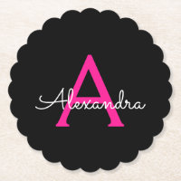 Chaud rose noir Script Girl Nom du monogramme