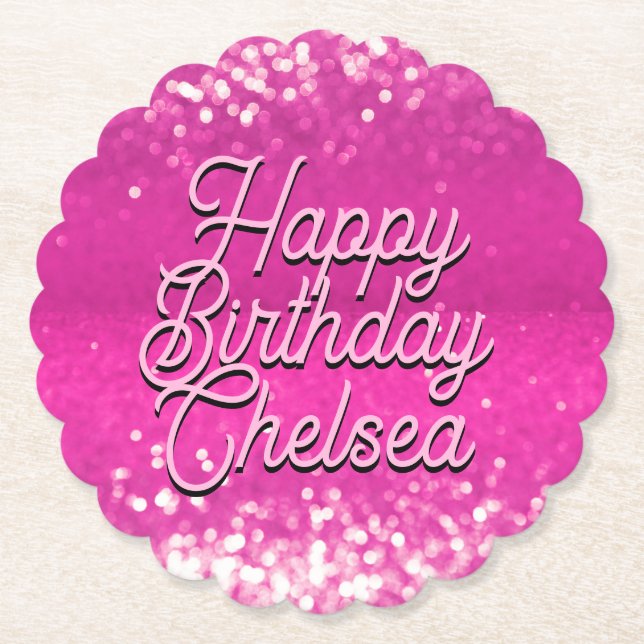 Dessous-de-verre En Papier Chaud Rose Parties scintillant Bokee Texte personn (Devant)