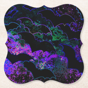 Dessous-de-verre En Papier Chauves-souris en vol Neon Purple