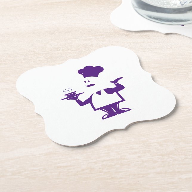 Dessous-de-verre En Papier Chef tenant un bol de soupe (Incliné)