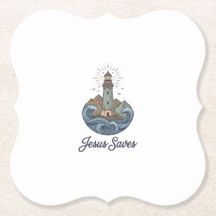 Dessous-de-verre En Papier Chemise chrétienne vintage phare Jésus Sauve_1