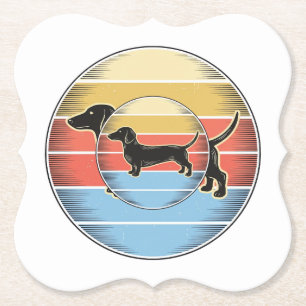 Dessous-de-verre En Papier Chemise de chien de coucher de soleil rétro de tec