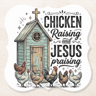 Dessous-de-verre En Papier Chemise de ferme vintage louant Jésus et les poule