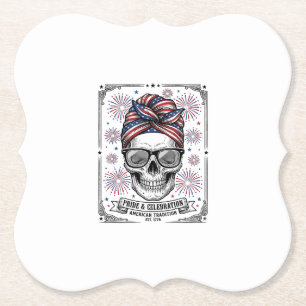 Dessous-de-verre En Papier Chemise de gravure vintage de crâne patriotique de