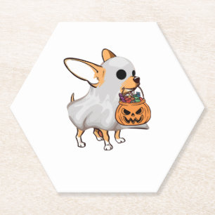 Dessous-de-verre En Papier Chemise Halloween du Citrouille fantôme du Chihuah