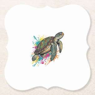 Dessous-de-verre En Papier Chemise Vintage Gravure Tortue de Mer Color Splash