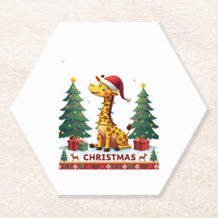 Dessous-de-verre En Papier Chemises de Noël laides de girafe avec chapeau de