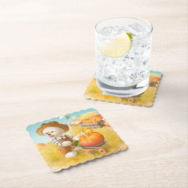 Dessous-de-verre En Papier Cher fermier chien avec Citrouille (En situation)