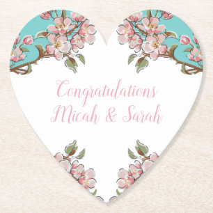 Dessous-de-verre En Papier Cherry Blossom Turquoise Baby shower Vintage rétro