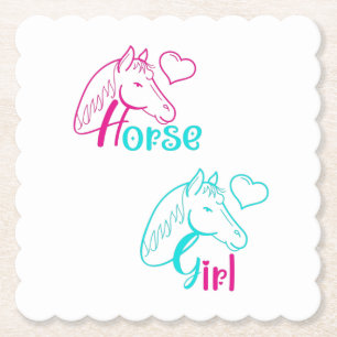 Dessous-de-verre En Papier Cheval Girl en rose et turquoise