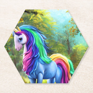 Dessous-de-verre En Papier Cheval Unicorne coloré dans la forêt-46567