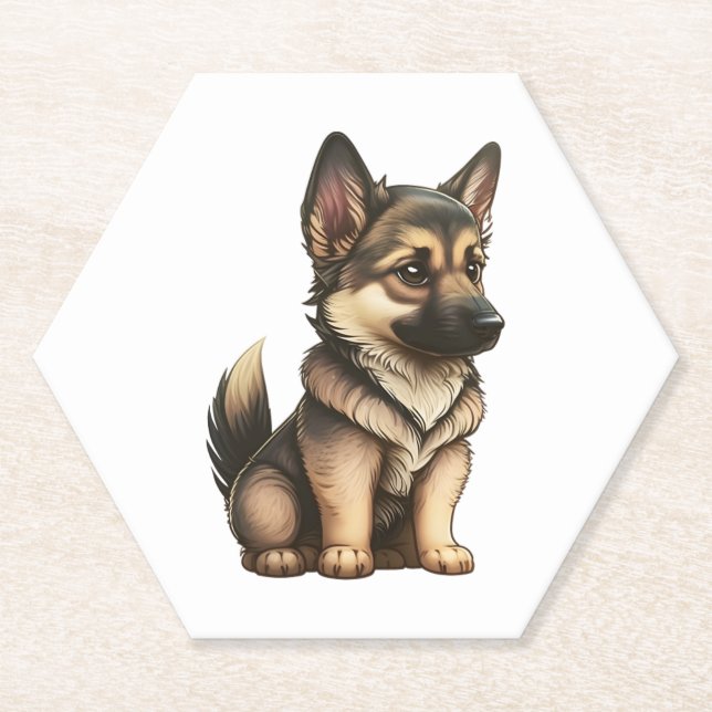 Dessous-de-verre En Papier Chibi German Shepherd (Devant)