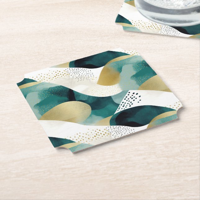 Dessous-de-verre En Papier Chic Gold Green White Abstrait (Incliné)