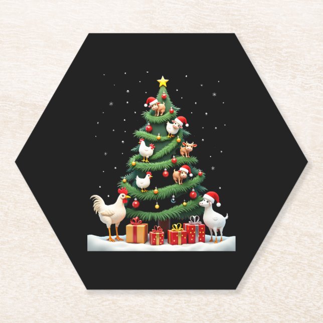 Dessous-de-verre En Papier Chicken Cow Goat Horse Farm Animal Farmer Christma (Devant)