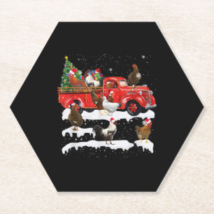 Dessous-de-verre En Papier Chicken équitation Camion Rouge Noël Joyeux Noël